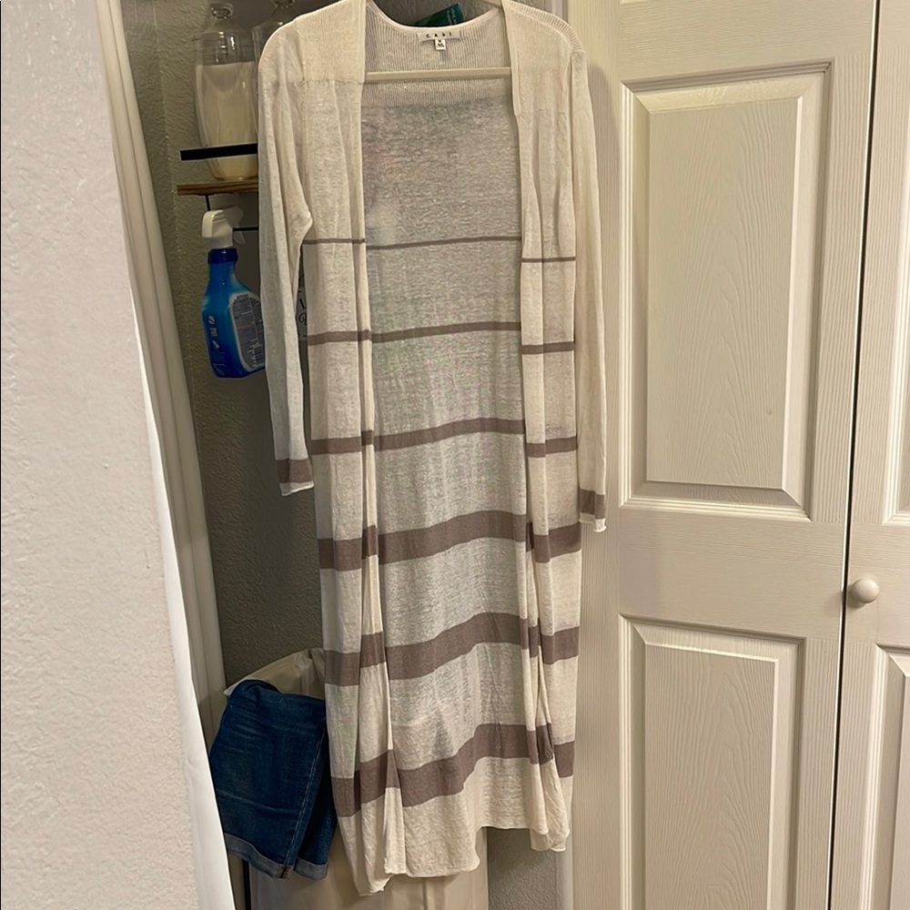 CAbi Textured Knit Cardigan in Cream and Tan